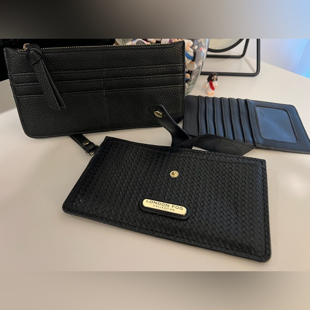 London Fog Black Textured Wristlet Card Holder plus FREE no name card holder